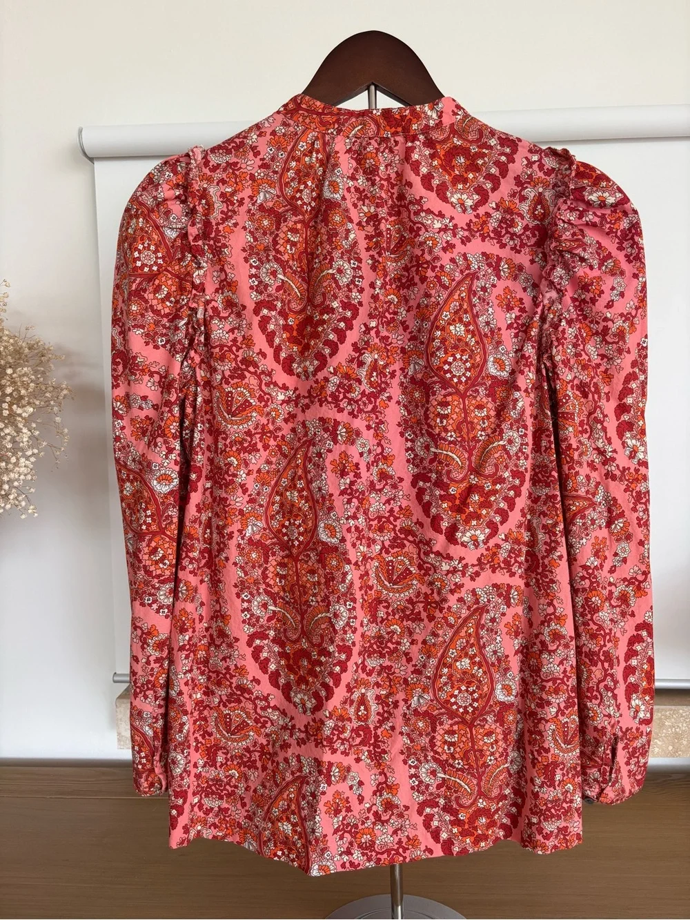 J.Crew Pink Paisley Floral Shirt Cotton Puff Sleeve Blouse Size M Boho Top Fall